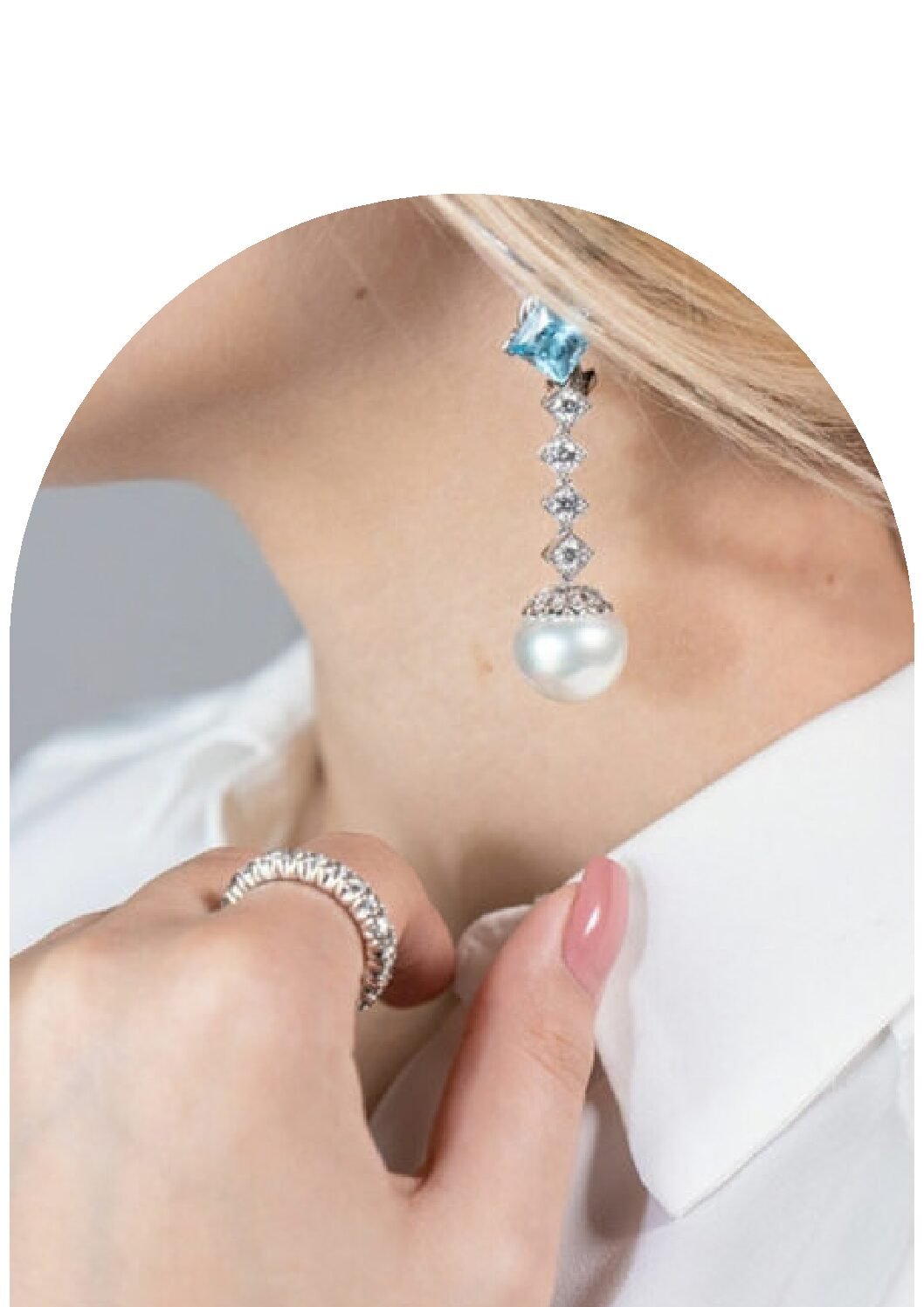 Elegant silver crystal drop earrings with pearl accent for women