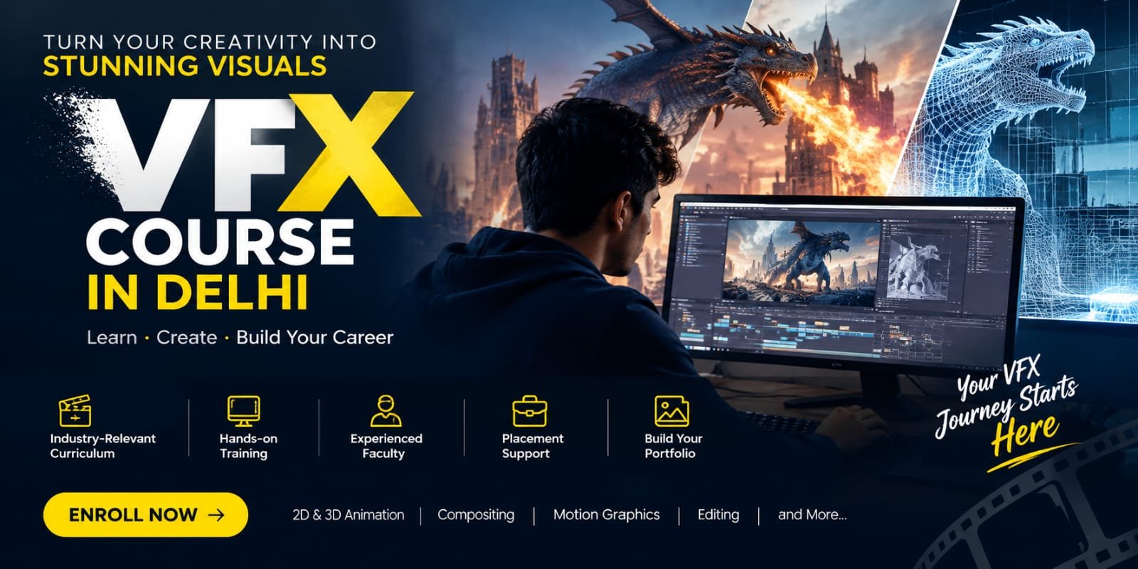 Student editing Dragon VFX on PC-VFX course in Delhi banner